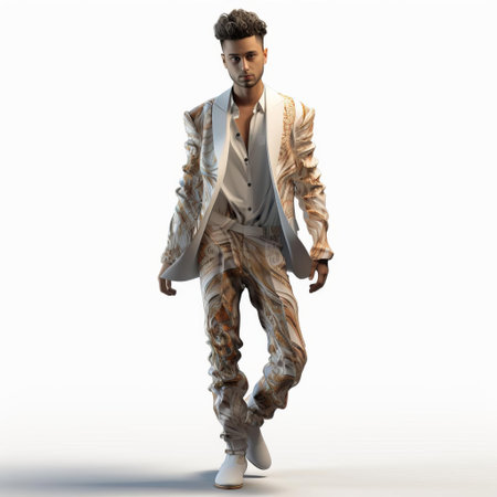 the 3d adam fashion model is showcased in a stunning full-body pose, highlighting intricate details and realistic textures, perfect for e-commerce, advertising, and digital art projects, offering a versatile and customizable character for various design applications. ai generatedの素材