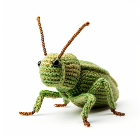 the cricket, a popular insect in summer sports, is beautifully showcased in this high-quality photo, featuring a knitted version of the creature isolated on a clean white background, highlighting its intricate details and vibrant colors, perfect for nature and sports enthusiasts. ai generatedの素材