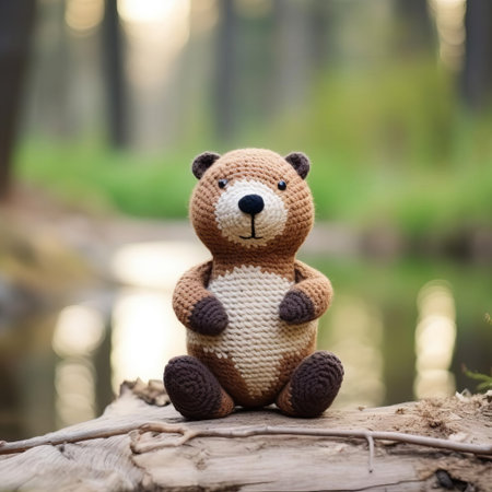 the beaver, crafted from soft yarn through meticulous knitting, sits proudly isolated on a pristine white background, showcasing the artisan's skill in creating a realistic and adorable representation of the semi-aquatic rodent, perfect for nature-inspired home decor or wildlife-themed accessories. ai generatedの素材