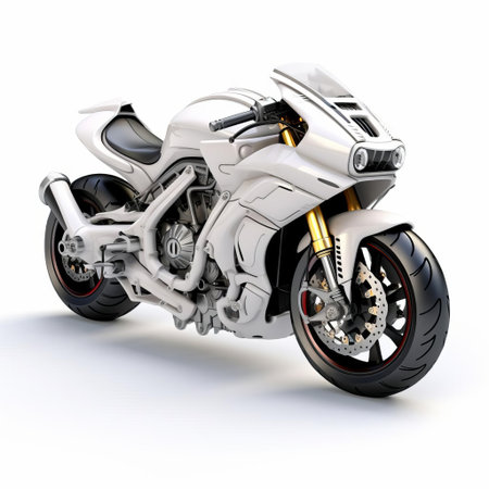 the motorcycle, a sleek and powerful 3d model, sits proudly on a pristine white background, showcasing its intricate details and dynamic design, perfect for automotive enthusiasts and graphic designers looking for high-quality transportation imagery. ai generatedの素材