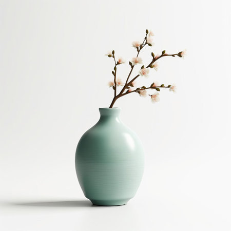the vase, a delicate and elegant decorative piece, stands alone on a pristine white background, showcasing its slender neck and rounded body, perfect for adding a touch of sophistication to any room's interior design, home decor, or tabletop arrangement. ai generatedの素材