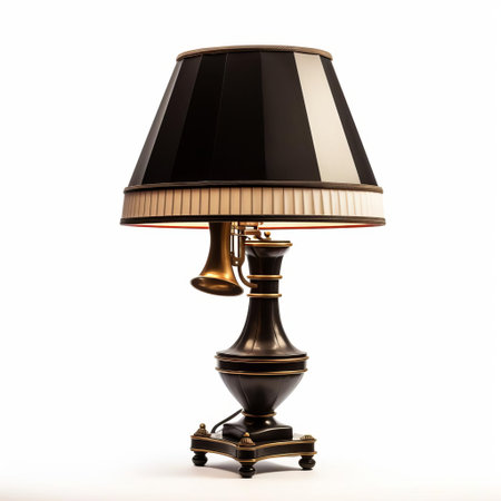 the piano lamp, a stylish and functional accessory, sits isolated on a pristine white background, showcasing its sleek design and adjustable arm, perfect for illuminating sheet music or adding ambiance to a home decor, highlighting the importance of task lighting in music rooms and studios. ai generatedの素材