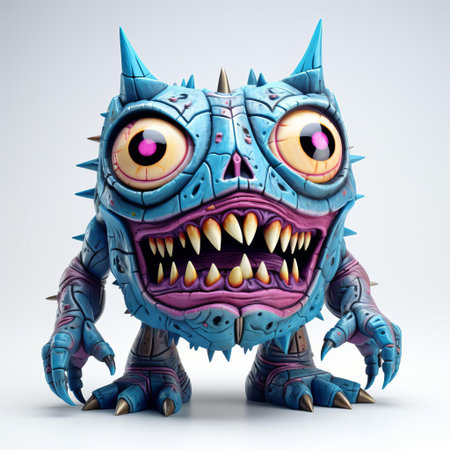 the fearsome 3d monster, depicted in a stunning full-body pose, dominates the pure white background, its intricate scales and razor-sharp claws showcased in meticulous detail, evoking a sense of fantasy and horror, perfect for fans of dark digital art and creature design. ai generatedの素材