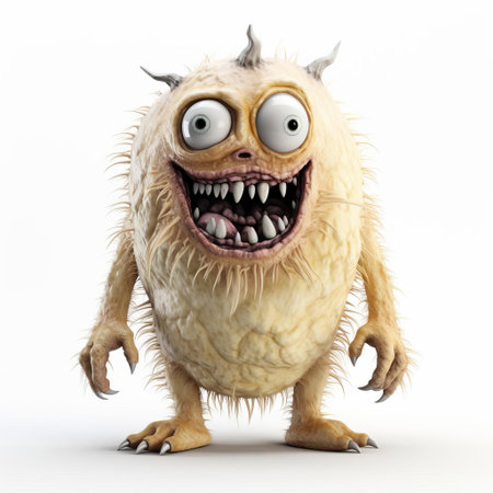 the fearsome 3d monster creature stands proudly on a pristine white background, showcasing its full body in all its terrifying glory, with razor-sharp claws, glowing red eyes, and scaly skin, evoking a sense of fantasy and horror, perfect for sci-fi and dark art enthusiasts. ai generatedの素材