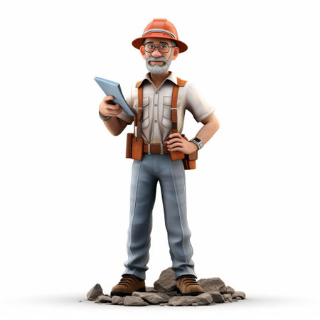 a geologist, dressed in a rugged outfit and holding a rock hammer, stands confidently against a clean white background, showcasing their expertise in the field of earth sciences, with a focus on geological exploration and research in the great outdoors. ai generatedの素材