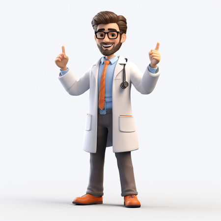 the doctor, dressed in a white coat and stethoscope, stands confidently against a pure white background, showcasing a 3d mateo model in stunning detail, highlighting the intricate features of the medical professional's full body, perfect for medical illustrations and healthcare designs. ai generatedの素材