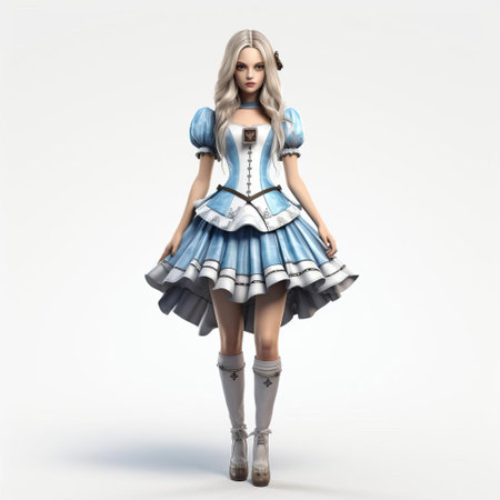 alice, a stunning 3d fashion model, poses in a striking full-body stance, showcasing her exquisite style and intricate details, from the flowing curves of her dress to the delicate features of her face, all set against a clean, transparent background, perfect for editing and manipulation. ai generatedの素材
