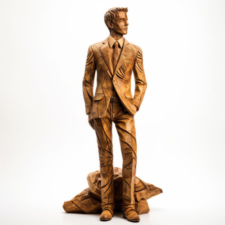 the wooden figurine of a male stands proudly on a pristine white background, showcasing the artisan's skillful craftsmanship in creating a stunning piece of handmade wooden art, perfect for home decor or as a unique gift, highlighting the beauty of natural wood and human form. ai generatedの素材