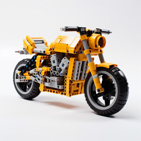 the lego motorcycle, meticulously built with vibrant bricks, sits proudly on a pristine white background, showcasing its intricate details and colorful design, perfect for fans of lego models, motorcycle enthusiasts, and anyone who appreciates creative toy photography. ai generatedの素材