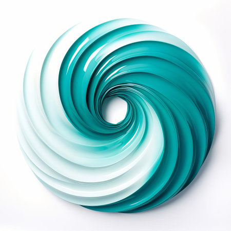 the spiral, a mesmerizing teal swirl, stands out against a pristine white isolated background, evoking a sense of calmness and serenity, perfect for designs requiring a touch of elegance and sophistication, ideal for use in digital art, graphic design, and visual compositions. ai generatedの素材