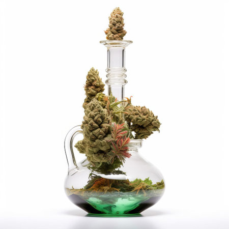 the bong, a popular smoking device, sits elegantly on a white isolated background, showcasing its intricate design and craftsmanship, perfect for cannabis enthusiasts and smokers who appreciate a clean and stylish accessory for their smoking rituals. ai generatedの素材
