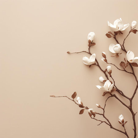 the magnolia flower stands out against a soft, muted background, evoking a sense of simplicity and minimalism, with a touch of vintage charm, perfect for adding a touch of elegance to any design or project, ideal for those who appreciate understated beauty and classic style. ai generatedの素材