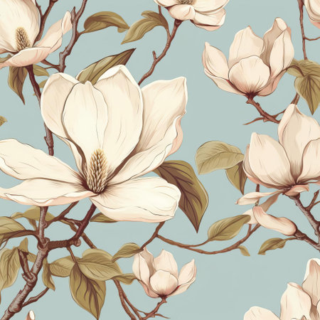 the magnolia flower blooms beautifully against a soft, creamy vintage background, evoking a sense of classic elegance and timeless sophistication, perfect for adding a touch of nostalgia and romance to any design or decor, ideal for spring and summer themes. ai generatedの素材