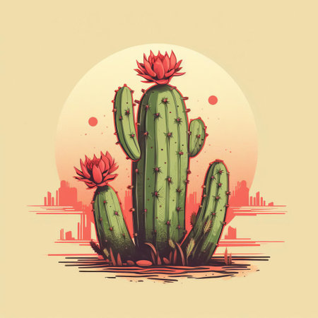 this vintage cactus stands alone against a simple, minimal background, evoking a sense of rustic charm and desert elegance, perfect for adding a touch of nostalgia and southwestern flair to any space, with its prickly yet beautiful silhouette. ai generatedの素材
