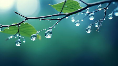 delicate tree branches adorned with sparkling water drops create a serene and peaceful atmosphere in this stunning nature-inspired wallpaper, perfect for bringing a touch of the outdoors into your home or office, evoking feelings of calmness and tranquility. ai generatedの素材