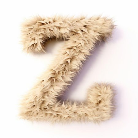 the letter z, adorned with a soft beige fur texture, stands out against a crisp white background, creating a visually appealing contrast that showcases the unique fusion of typography and tactile elements, perfect for design inspiration and creative projects. ai generatedの素材