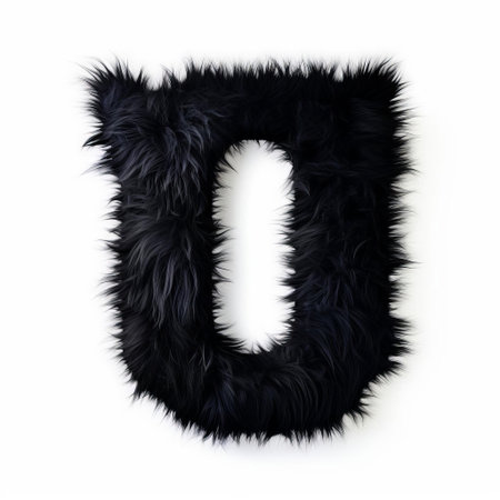 the letter u, crafted from soft black fur, stands out against a pristine white background, creating a visually striking contrast that showcases the beauty of textures and minimalist design, perfect for typography enthusiasts and fans of unique artistic expressions. ai generatedの素材