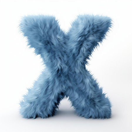 the letter x, adorned with a vibrant blue furry texture, stands out prominently against a crisp white background, creating a visually striking contrast that grabs attention, perfect for designers and artists seeking unique typography inspiration. ai generatedの素材