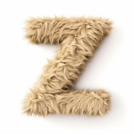 the letter z, adorned in a soft beige fur, stands out against a crisp white background, creating a unique and playful visual contrast that showcases the versatility of typography and texture, perfect for design inspiration and creative projects. ai generatedの素材