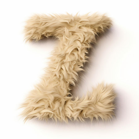 the letter z, adorned with a soft beige fur texture, stands out prominently against a crisp white background, creating a visually striking contrast that showcases the unique fusion of typography and tactile design elements. ai generatedの素材