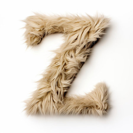 the letter z, adorned with a soft beige furry texture, stands out against a crisp white background, creating a visually appealing and whimsical contrast that adds a touch of playfulness to any design or layout, perfect for educational or creative projects. ai generatedの素材