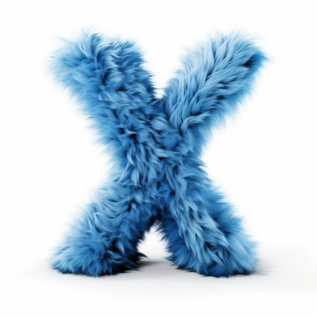 the vibrant blue furry letter x stands out against a crisp white background, creating a visually striking contrast that grabs attention, perfect for designers and artists looking for unique typography inspiration or quirky decorative elements. ai generatedの素材