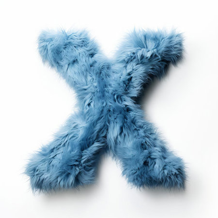 the stylized blue furry letter x on a pristine white background stands out with its vibrant color and soft, fuzzy texture, adding a touch of whimsy and playfulness to any design or composition, perfect for creative projects and artistic expressions. ai generatedの素材