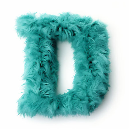 the vibrant turquoise furry letter i stands out against a crisp white background, adding a playful touch to any space with its soft, fuzzy texture and bold, eye-catching color, perfect for decorative accents or whimsical designs. ai generatedの素材