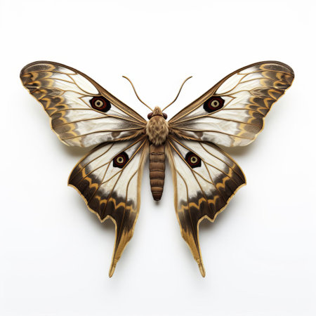 the 3d moth, with its intricately detailed wings and body, perches delicately on a pristine white isolated background, showcasing its natural beauty and vibrant colors, perfect for nature enthusiasts, entomologists, and designers seeking high-quality insect imagery for their projects. ai generatedの素材
