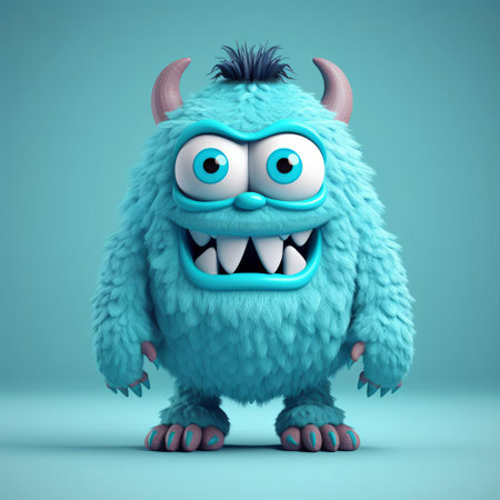 the monster, a stylized minimalist 3d character, stands proudly in its entirety, showcasing a full body design with bold lines and vibrant colors, perfect for digital art, animation, and graphic design projects that require a touch of fantasy and whimsy. ai generatedの素材