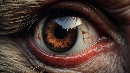 the baboon's piercing gaze is captivating in this stunning close-up photograph, showcasing its expressive, almond-shaped eye with intricate details and vibrant brown irises, surrounded by a subtle fur texture, evoking a sense of primal intensity and ancient wisdom in the heart of the african savannah. ai generatedの素材