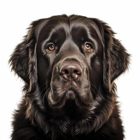 the newfoundland dog stands proudly against a pristine white background, its thick double coat and gentle giant demeanor on full display, showcasing the breed's distinctive characteristics and majesty, perfect for dog lovers and enthusiasts of large breed canines. ai generatedの素材