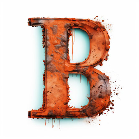 a rust-colored vector letter, soft and delicate, stands out against a pristine white background, evoking a sense of vintage charm and distressed elegance, perfect for designs requiring a touch of nostalgia and subtle sophistication in typography and graphic design elements. ai generatedの素材