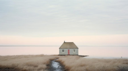 the moor, bathed in warm golden light, stretches towards the horizon, its lush green grasses and vibrant wildflowers swaying gently in the breeze, creating a serene and peaceful atmosphere in this stunning landscape photograph by akos major, capturing the beauty of nature in its purest form. ai generatedの素材