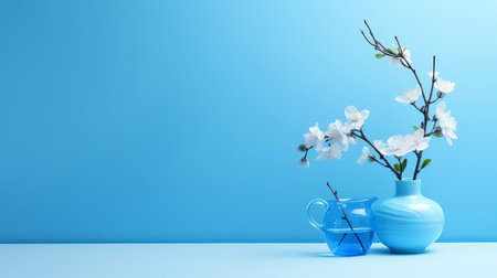 the cerulean hue dominates this serene and calming visual composition, evoking feelings of tranquility and peacefulness, as the soft blue tone gently blends with subtle white accents, creating a sense of simplicity and elegance in this minimalist masterpiece, perfect for modern interior design and decor inspiration. ai generatedの素材