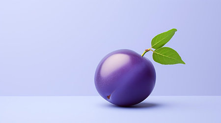 the plum, a vibrant purple fruit, takes center stage in this minimalist composition, surrounded by subtle shadows and soft, creamy lighting, evoking feelings of serenity and simplicity, perfect for fruit enthusiasts and fans of still life photography. ai generatedの素材