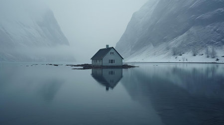 the majestic mountain landscape stretches across the horizon, showcasing a serene scenic view with lush green forests, rolling hills, and a tranquil lake in the distance, captured perfectly by akos major's lens, evoking a sense of peace and harmony in this breathtaking natural wonder. ai generatedの素材