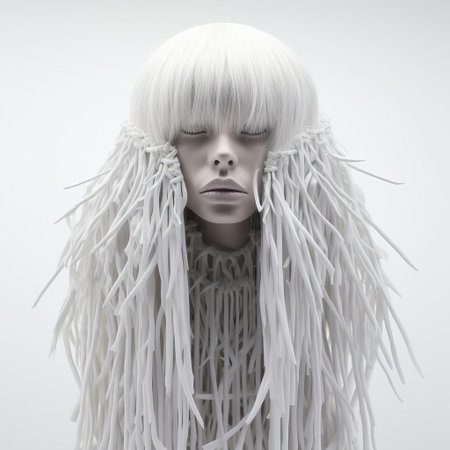 the fringe, a decorative element, stands out against a pristine white background, its delicate threads and intricate patterns capturing the viewer's attention, evoking a sense of elegance and sophistication, perfect for adding a touch of luxury to any design or interior space. ai generatedの素材