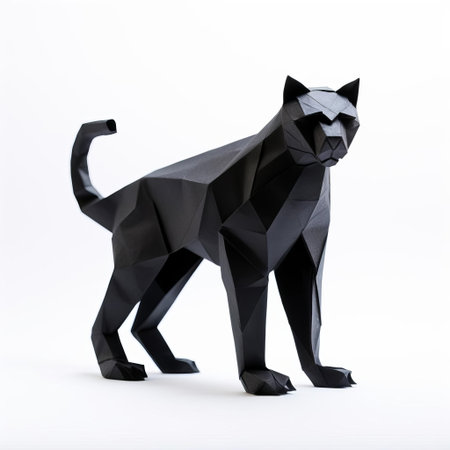 the panther, crafted from intricately folded paper, sits serenely against a pristine white background, showcasing the delicate art of origami and the creator's skilled hands, evoking a sense of calm and tranquility, perfect for fans of paper art and minimalist design. ai generatedの素材