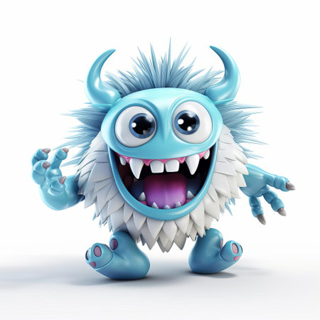 a vibrant 3d energetic monster stands out against a crisp white background, showcasing its full body in a dynamic pose, its bright colors and exaggerated features radiating energy and playfulness, perfect for illustrations, animations, and digital art projects. ai generatedの素材