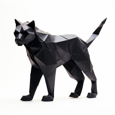 the panther, crafted from intricately folded paper, sits serenely against a pristine white background, showcasing the delicate art of origami and the beauty of paper folding, with its subtle textures and gentle curves, evoking a sense of simplicity and elegance in this minimalist composition. ai generatedの素材