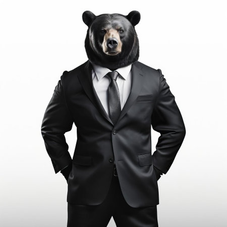a majestic black bear stands proudly against a crisp white background, showcasing its powerful physique in stunning 3d detail, its shiny black fur glistening in the light, making for a striking visual contrast in this beautiful wildlife portrait. ai generatedの素材