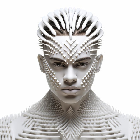joseph, a stunning 3d model, stands out against a crisp white background, showcasing his intricate cornrows hairstyle, a traditional african braiding technique that adds a touch of cultural elegance to his modern digital persona. ai generatedの素材