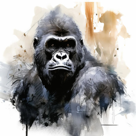 the gorilla, a majestic primate, is beautifully captured in this intricate sketch, showcasing its powerful physique and gentle facial expression, set against a subtle background that highlights its natural habitat, evoking a sense of wonder and awe for these endangered creatures in the heart of african jungles. ai generatedの素材