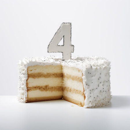the cake, adorned with elegant numerals four-hundred, sits majestically against a pristine white background, showcasing its intricate design and vibrant colors, perfect for celebrating milestone birthdays, weddings, or anniversaries in style and sophistication. ai generatedの素材
