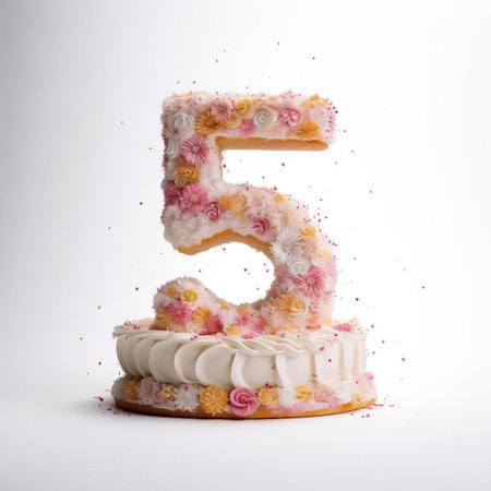 the cake, adorned with elegant numerals five-hundred, sits majestically on a pristine white background, showcasing its intricate design and vibrant colors, perfect for celebrating a milestone birthday or anniversary in style, surrounded by loved ones and sweet treats. ai generatedの素材
