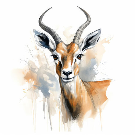 the gazelle, with its slender horns and gentle eyes, is beautifully captured in this delicate sketch, showcasing the artist's skill in rendering the subtle textures of its fur and the elegant curves of its body, evoking a sense of serenity and freedom in the african savannah landscape. ai generatedの素材