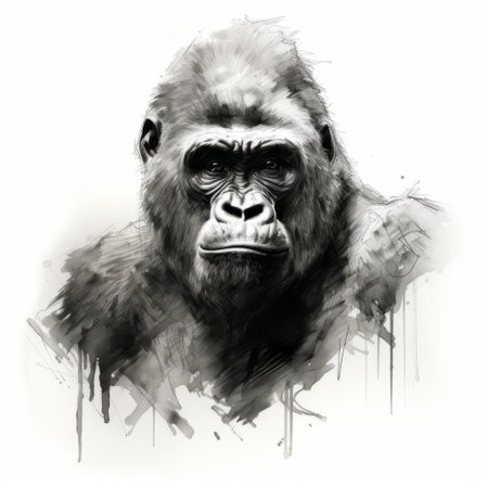 the gorilla, a majestic primate, is beautifully captured in this intricate sketch, showcasing its powerful physique, expressive facial features, and gentle eyes, highlighting the artist's attention to detail and skill in rendering the subtleties of animal anatomy and emotion. ai generatedの素材