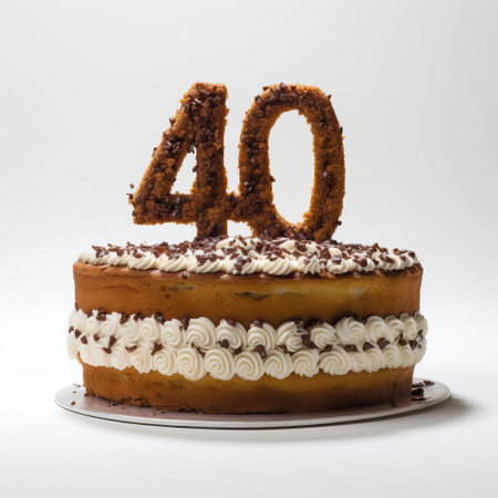 the cake, adorned with elegant numerals four-hundred, sits beautifully on a pristine white background, showcasing its intricate design and vibrant colors, making it a stunning centerpiece for any special celebration or milestone birthday party. ai generatedの素材