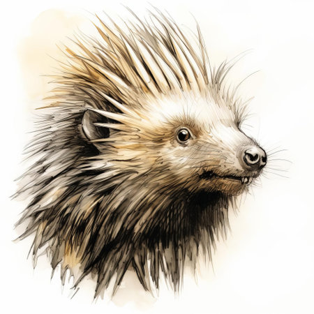 the porcupine, with its distinctive coat of sharp quills, is beautifully captured in this intricate sketch, showcasing the artist's attention to detail and ability to convey the animal's unique texture and prickly demeanor in a delicate yet striking illustration. ai generatedの素材